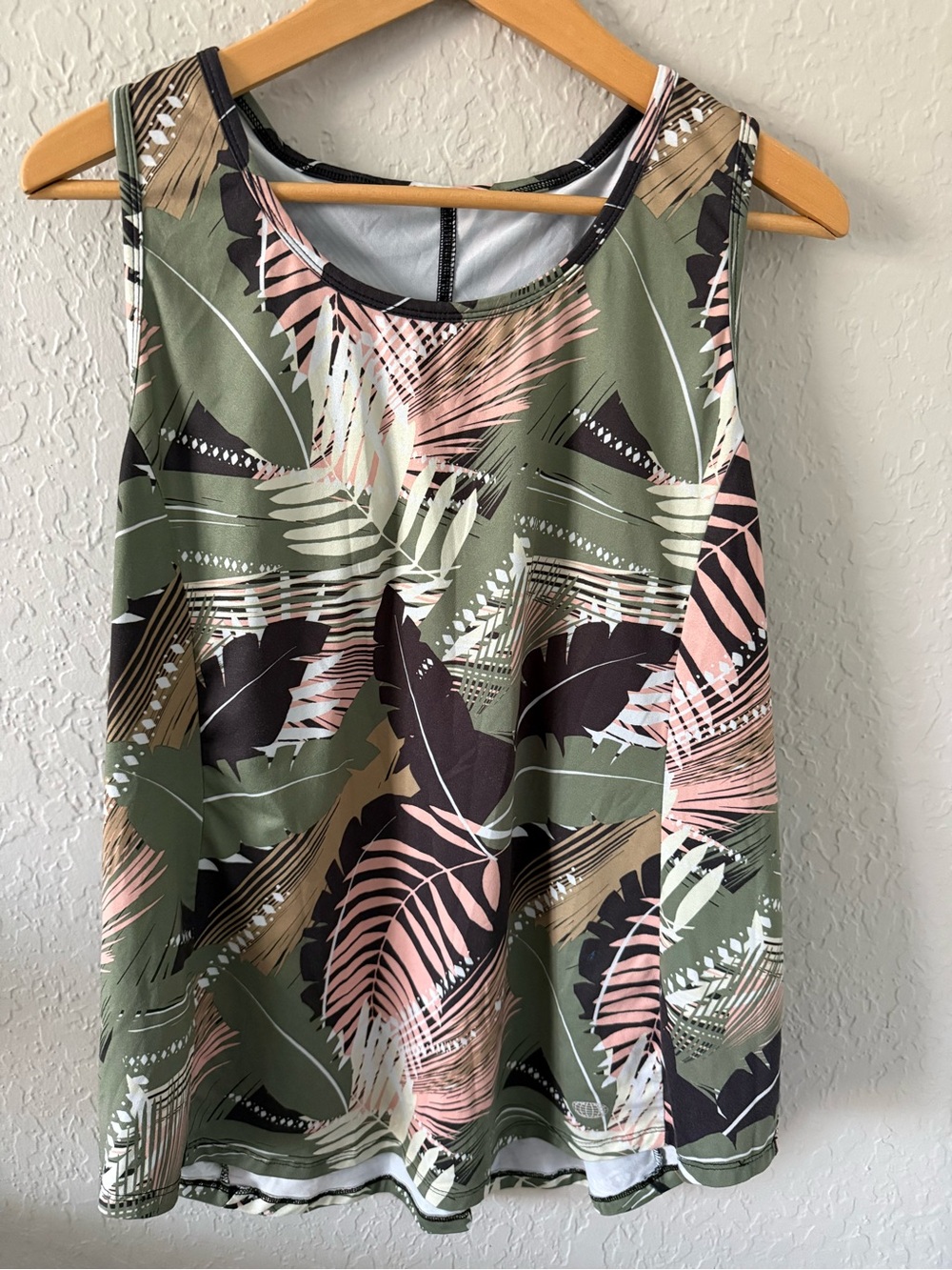Women’s Olive Green Tropical Print Tank Top Reel Legend XL